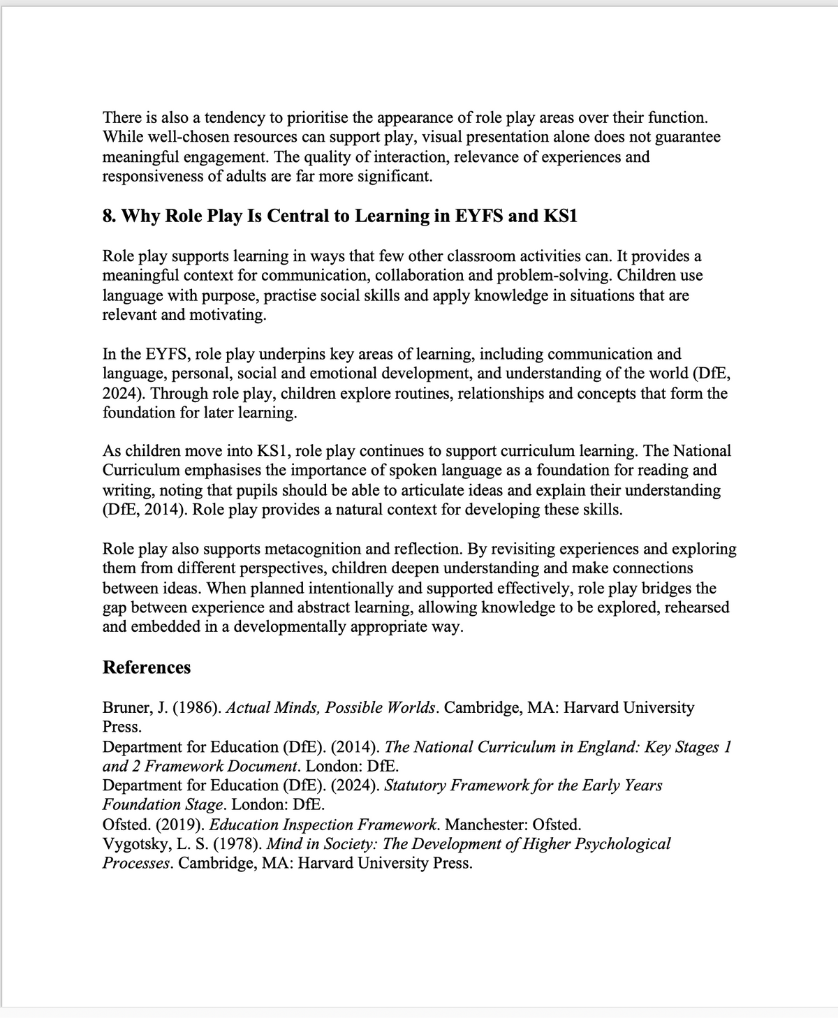 Purposeful Role Play in EYFS & KS1
Theory, Research and Practical Classroom Application