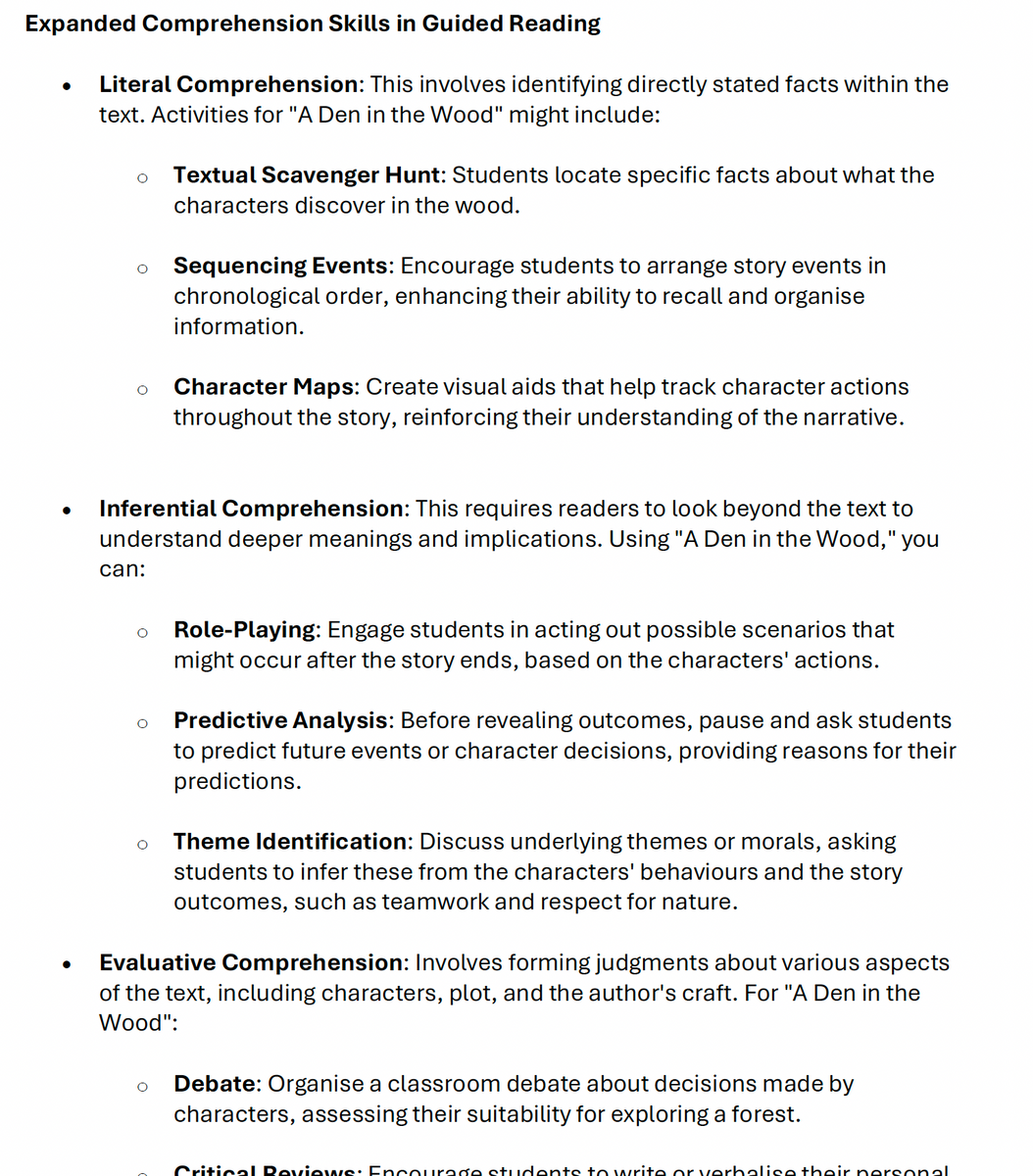 Guided Reading Pack for 'A Den in the Woods' (Red) – Mr Early Years