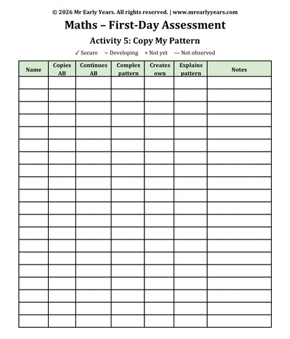 Maths Assessment (Informal Numeracy - on entry)