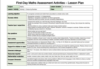 Maths Assessment (Informal Numeracy - on entry)