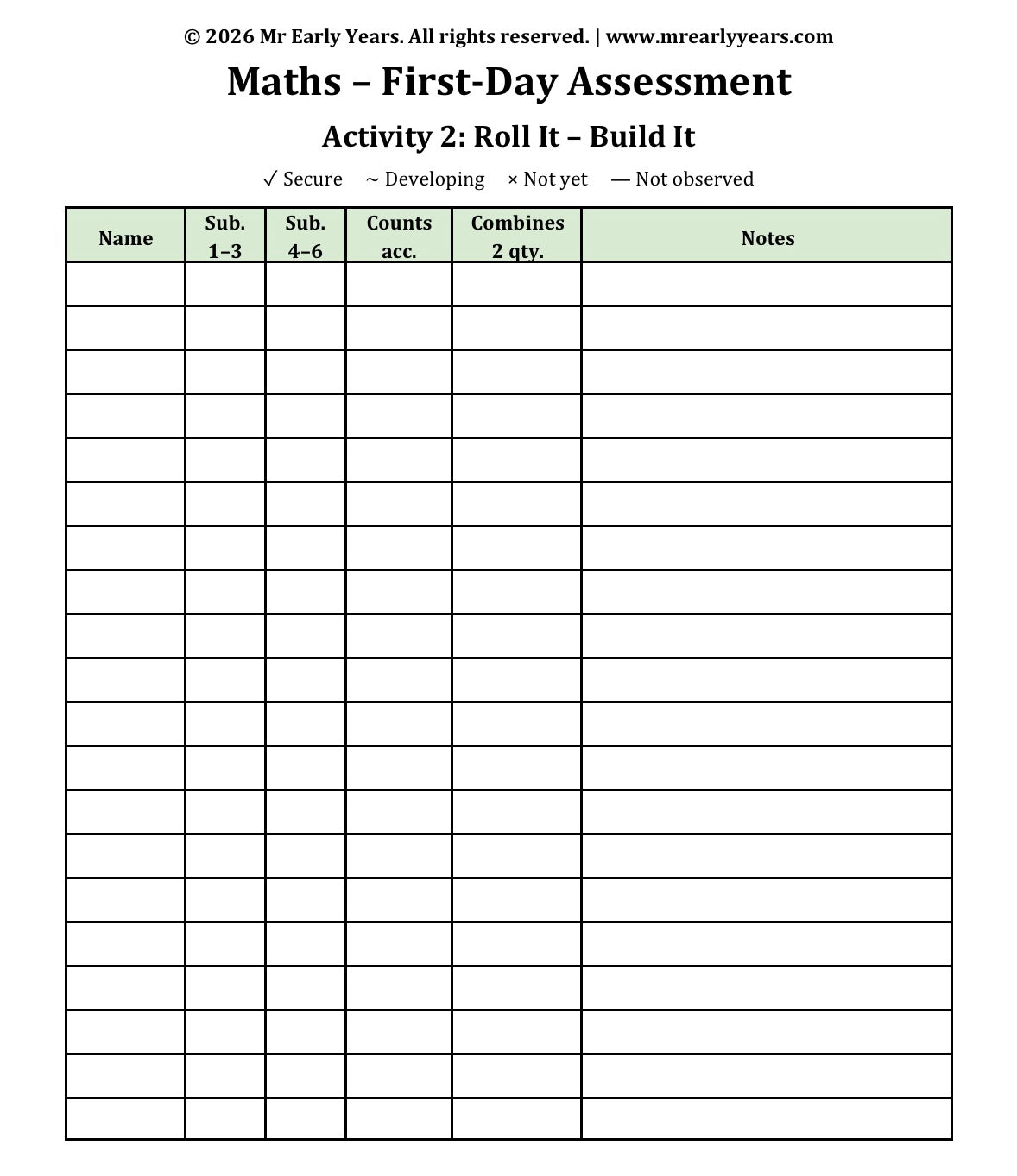Maths Assessment (Informal Numeracy - on entry)