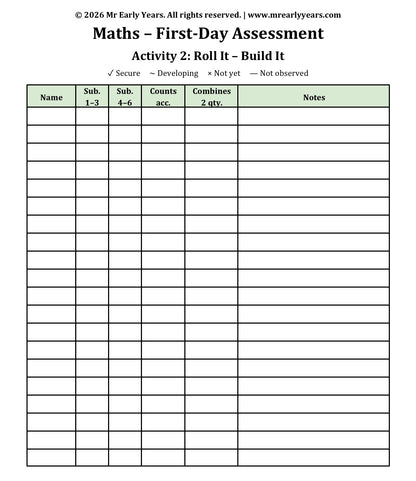 Maths Assessment (Informal Numeracy - on entry)