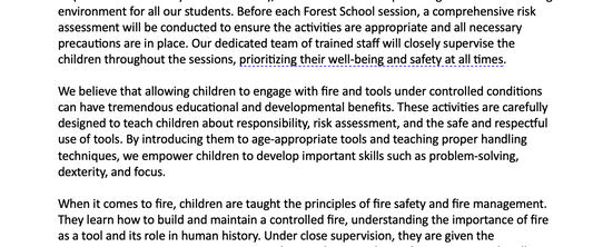 Letter to Parents explaining Forest School (Outdoor Learning) *Improved and updated 2023*