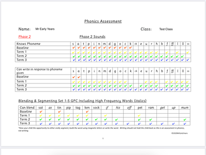 Digital Phonics Assessment Tracker 3 (4 Term Entry Version)